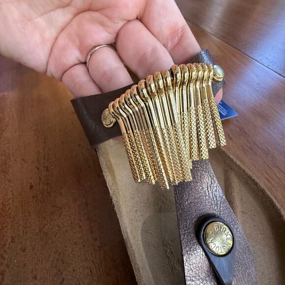 Birkenstock Gizeh Gold Metal Fringe Graceful Toffe US 4.5 EU35 Brown Birkoflor - Picture 7 of 12